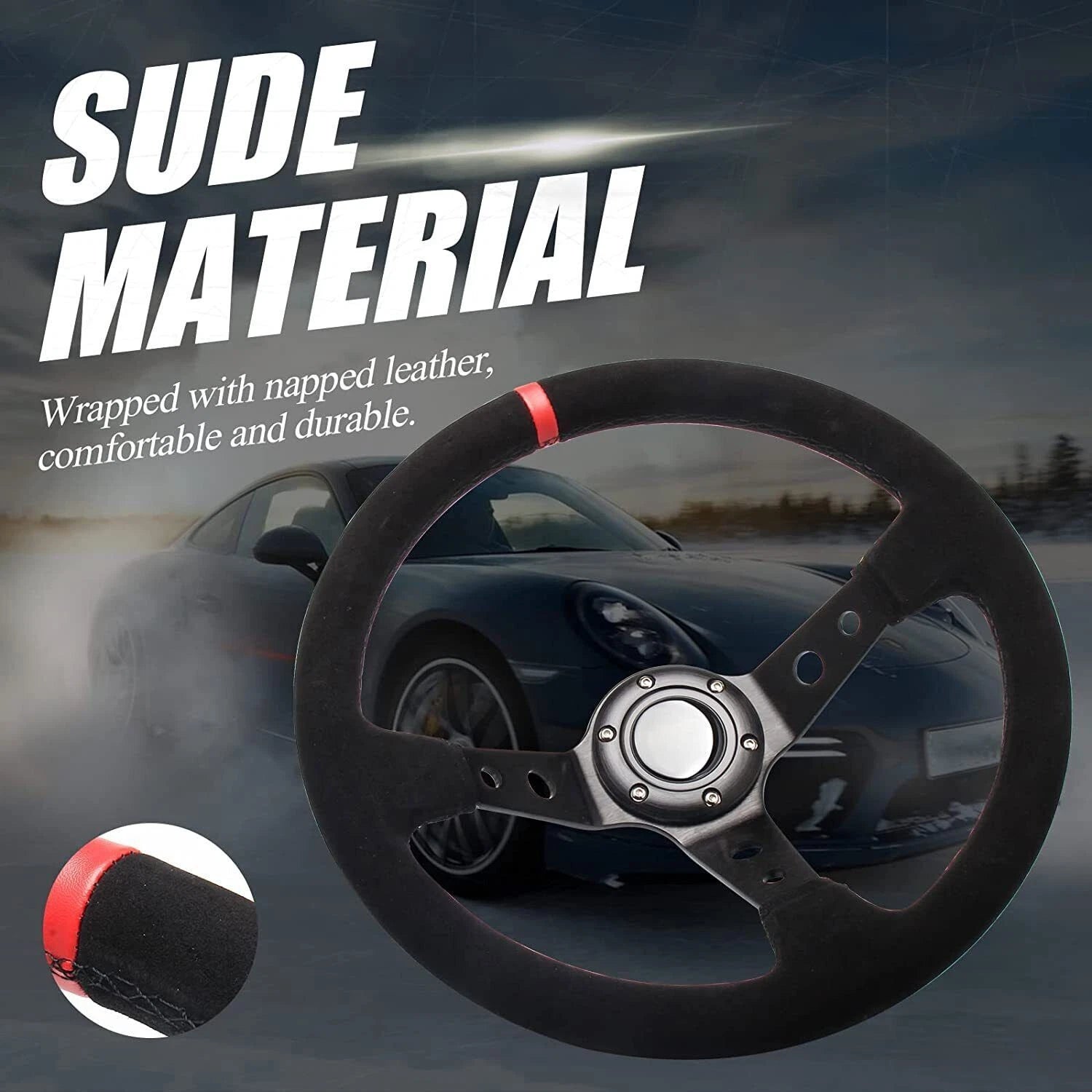 14" Racing Suede Leather Steering Wheel for Universal Models (350mm)
