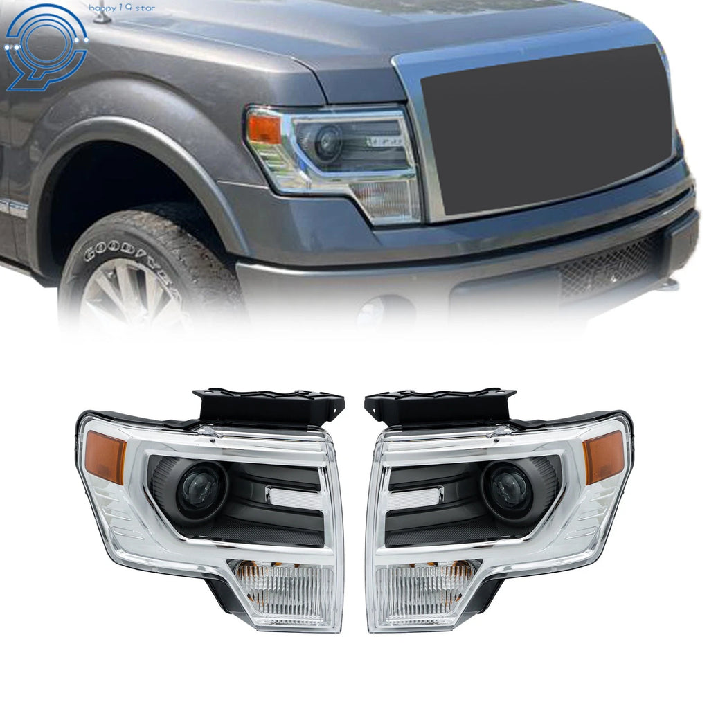Headlight Pair for Ford F150 (2013–2014) - Projector, Electroplated, HID
