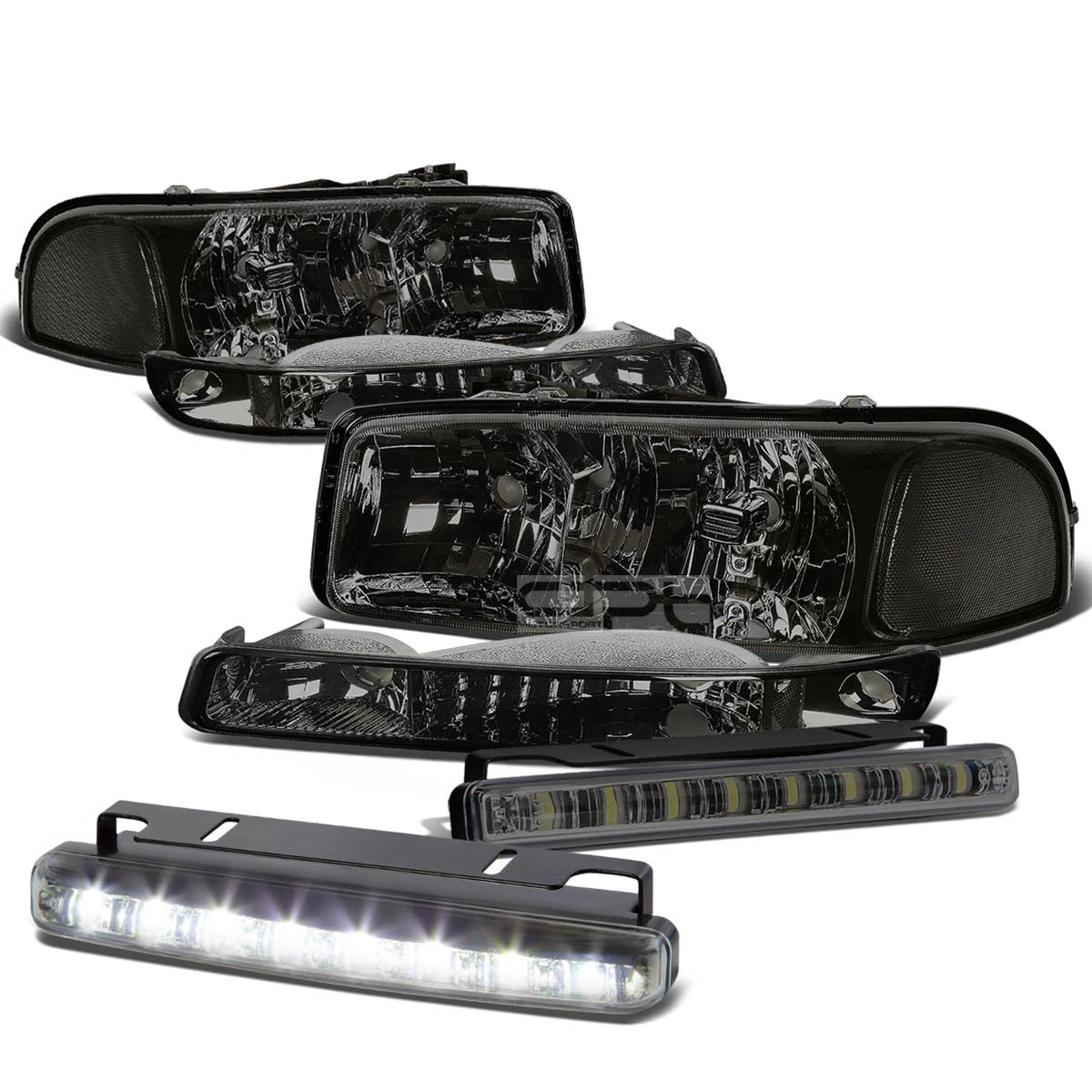 Smoked Headlight, Bumper, Clear Corner, LED Fog Light Kit for GMC Sierra/Yukon (1999–2006)