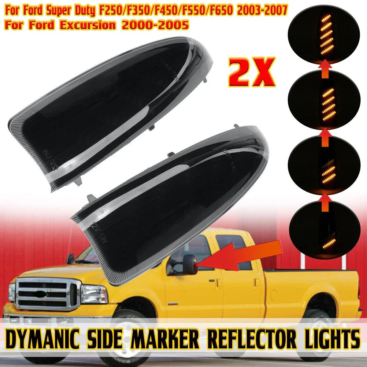 2x Smoked LED Side Mirror Light Kit Switchback for Ford F-250-F-450(2003–2007)