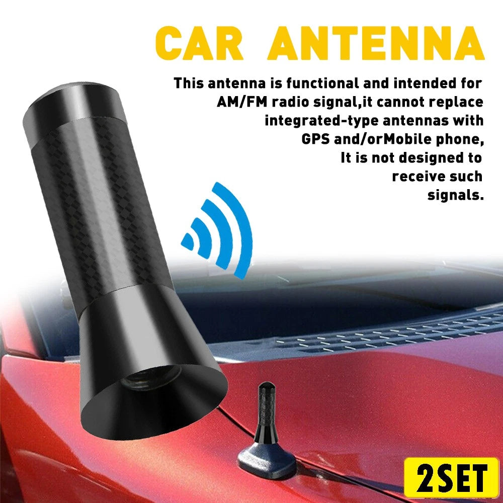 Set of 2 Real Fiber Carbon Short JDM Antenna for AM/FM Radio