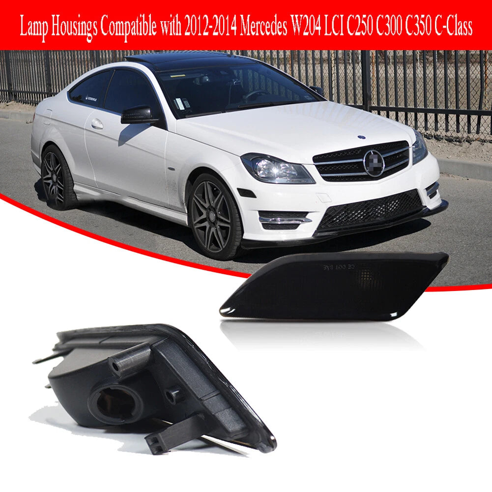 2X Smoked Housing Covers for Benz W204 C250 C300 C350 Front Side Marker Light