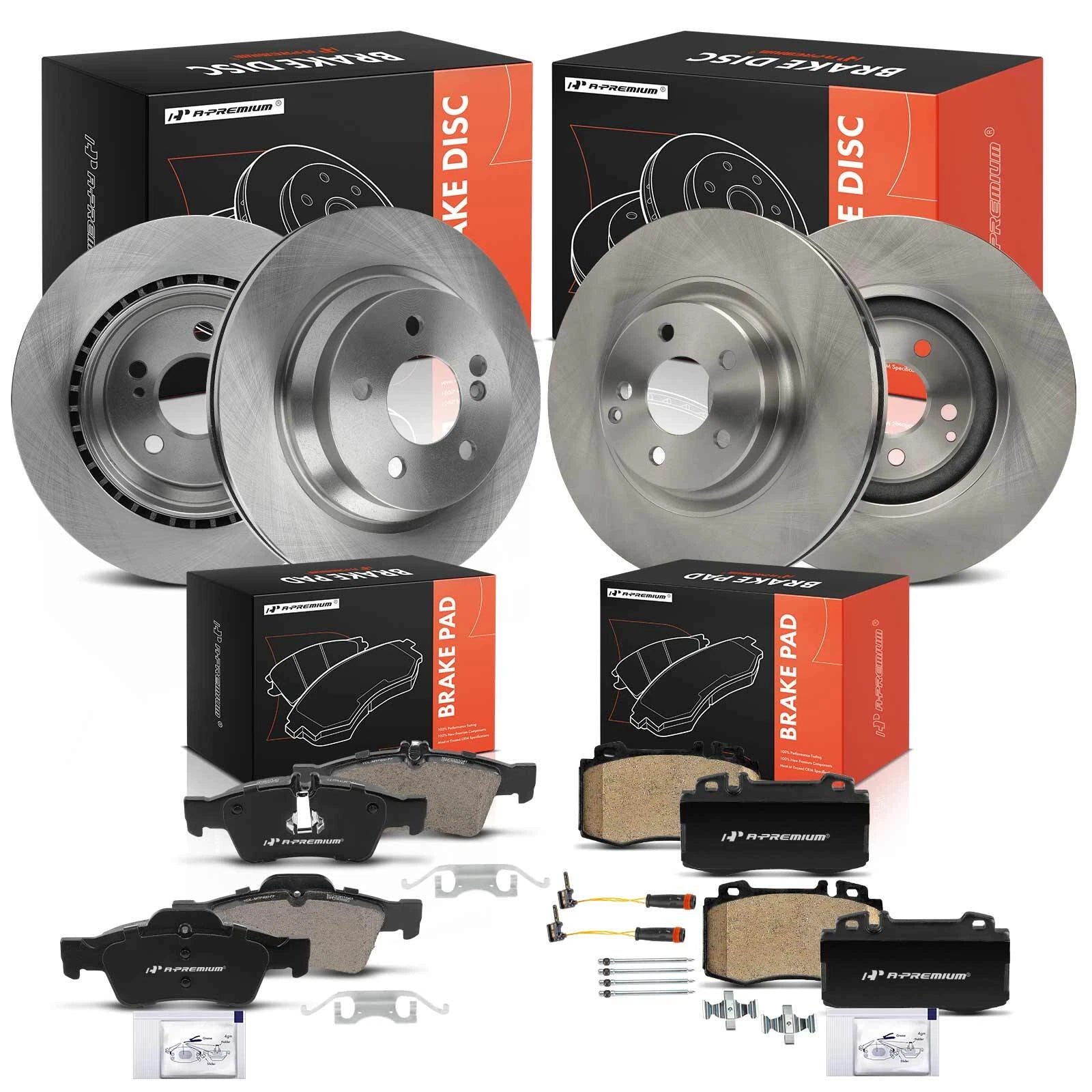 Set of 4 Disc Brake Rotors & Ceramic Pads for Mercedes E550 (2007–2009)