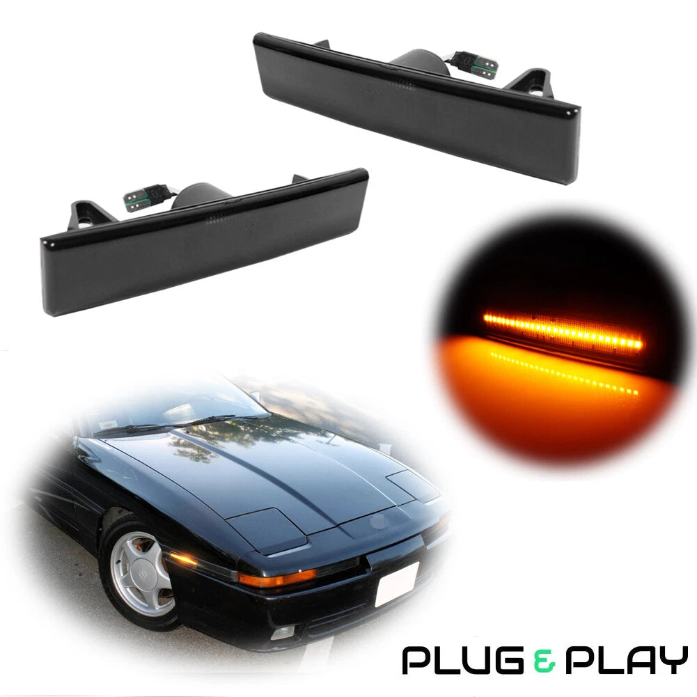 Black Lens Amber LED Front Side Marker Light for Toyota Supra, Celica