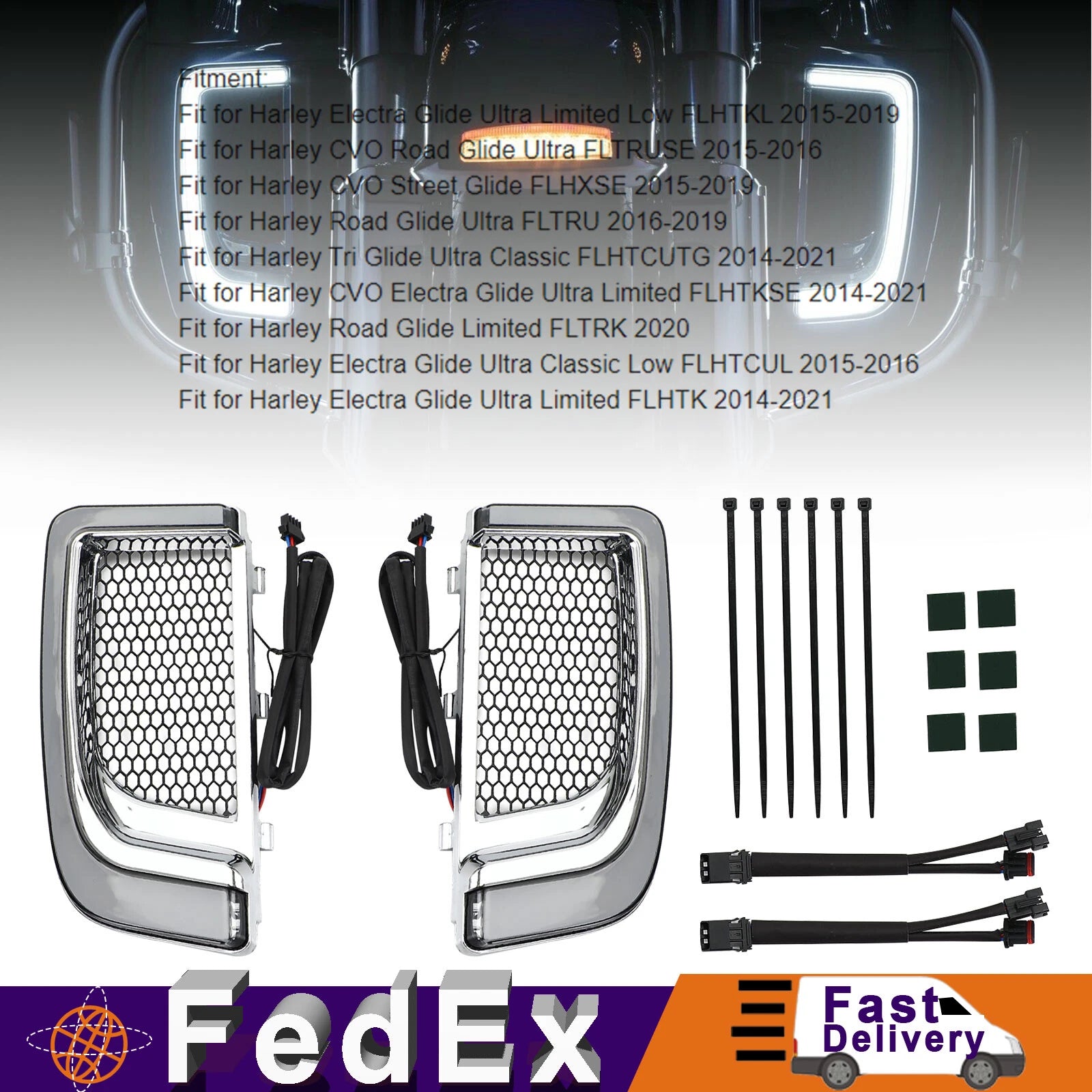 Tracer LED Lower Fairing Grills Lights for Electra FLH/T Road Glide (N3)