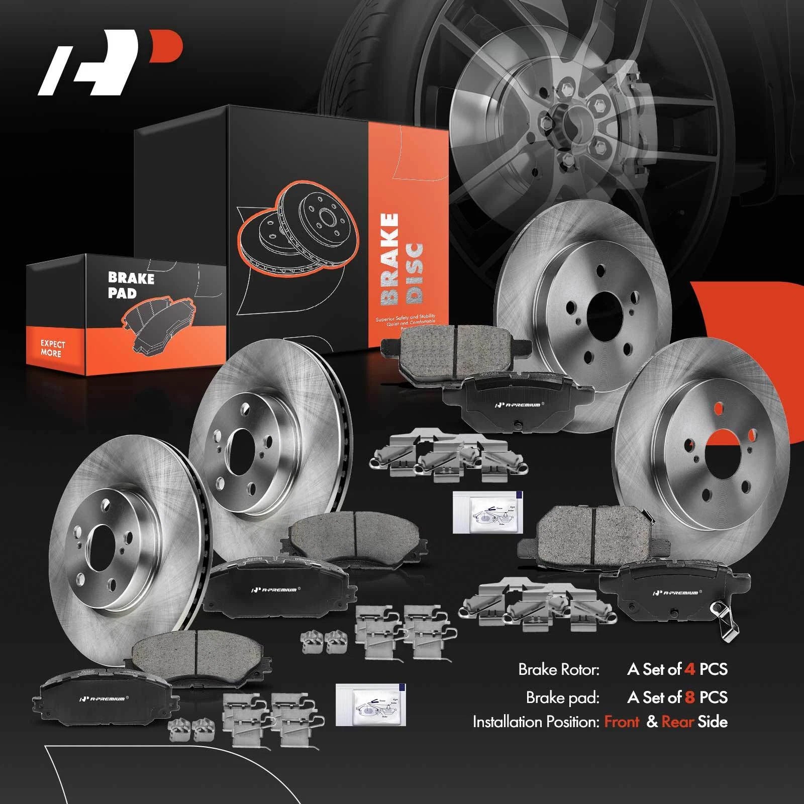 Front & Rear Disc Brake Rotor and Ceramic Pad for Toyota Corolla (2017–2021)