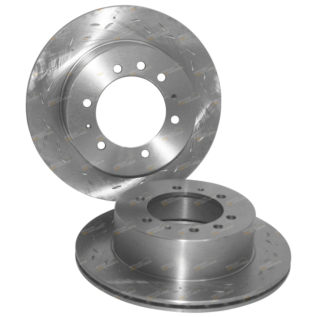 Rear Slotted+Drilled Disc Rotors+4x4 Brake Pads for Nissan Patrol GU Y61