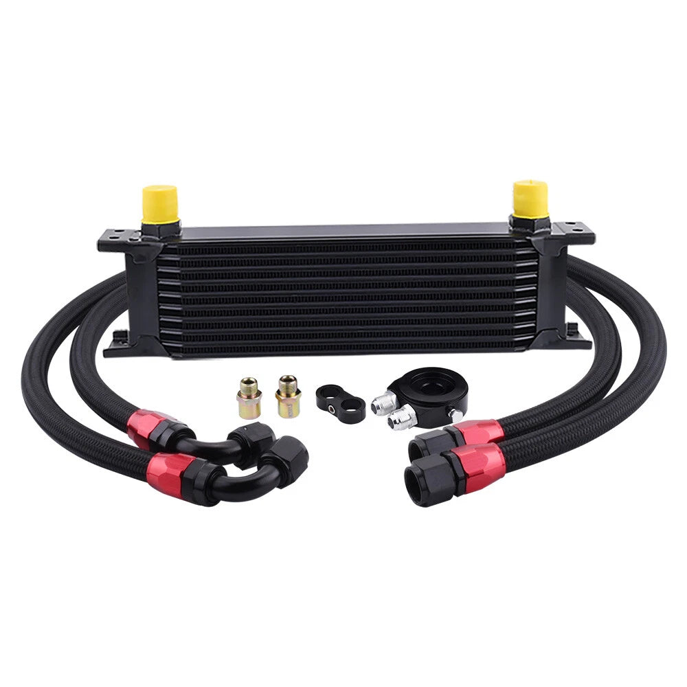 10 Row AN10 Universal Aluminum Transmission Oil Cooler & Filter Adapter Kit