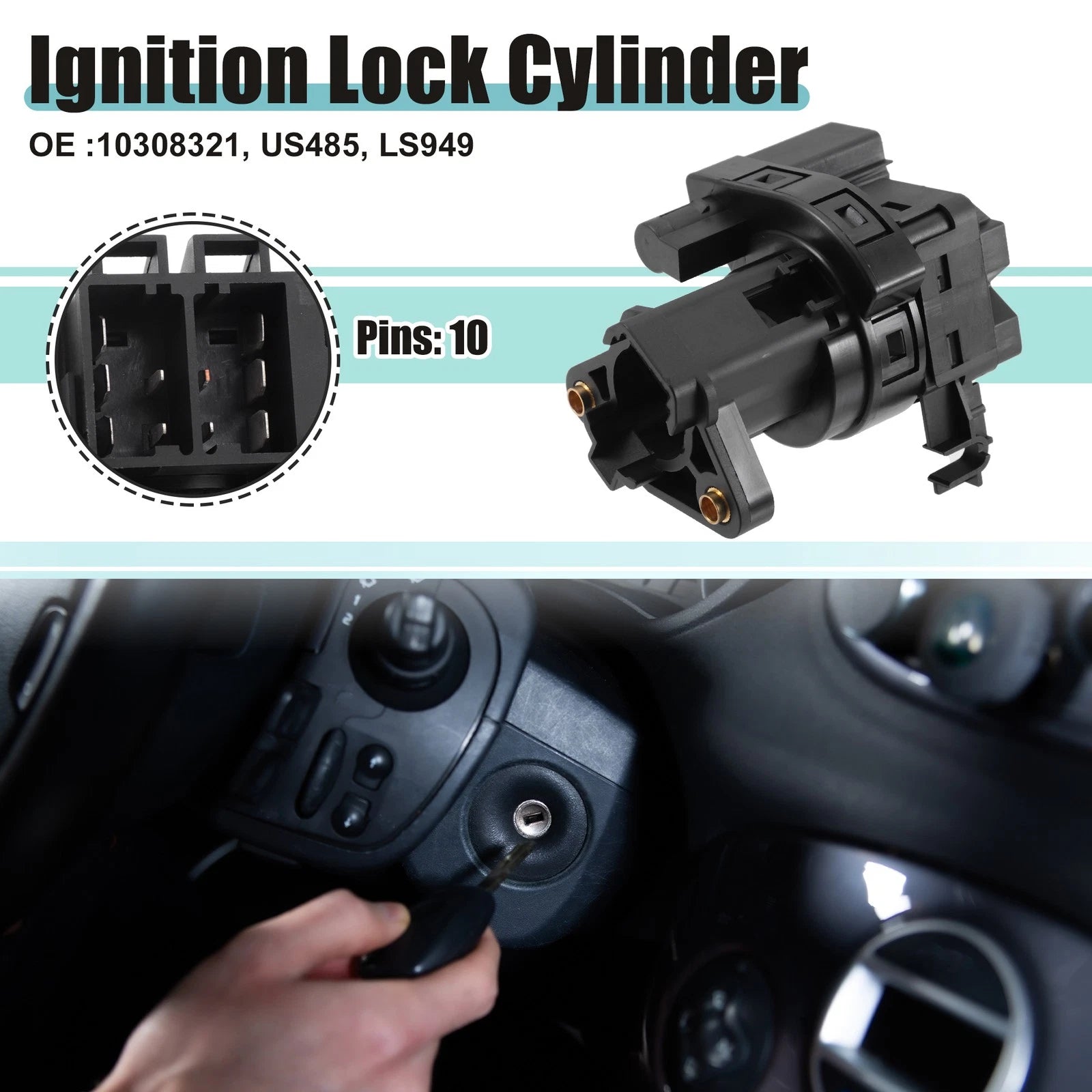 Ignition Switch Cylinder Lock Assembly for Chevrolet Corvette (1997–2004) Black