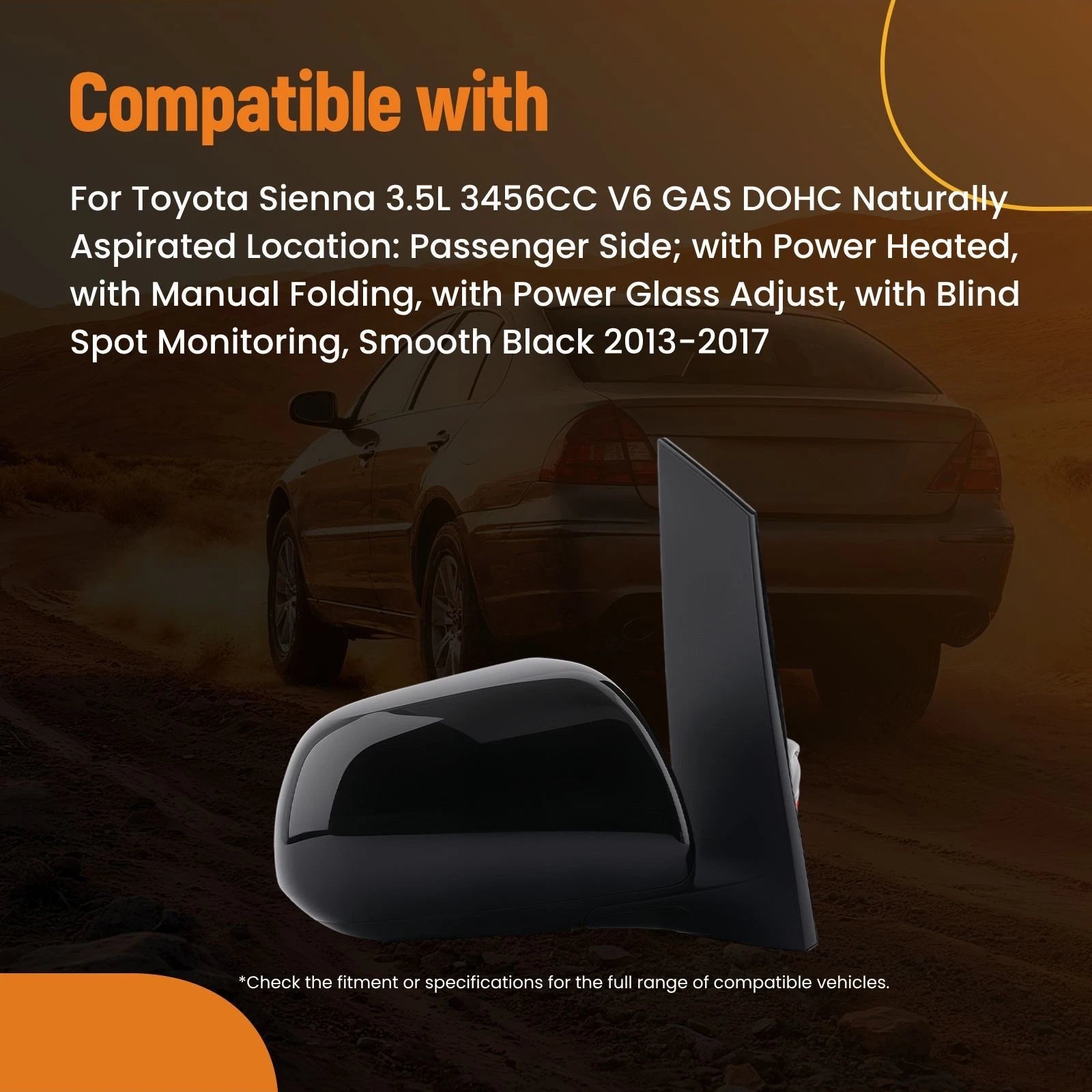 Heated Passenger Side Mirror for Toyota Sienna (2013–2017) 8791008112 Black