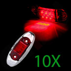10pcs Rectangular Red Side Marker Light for Trailer (6 Diodes, Chrome)