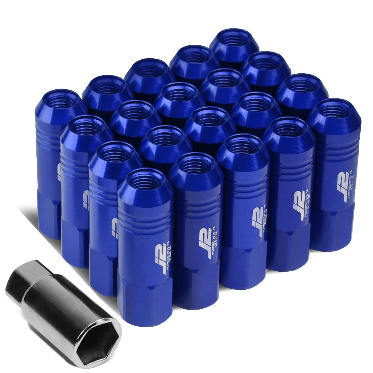 20Pcs J2 7075 Forged Aluminum M12x1.25 Open-End Lug Nuts Set w/Adapter Blue
