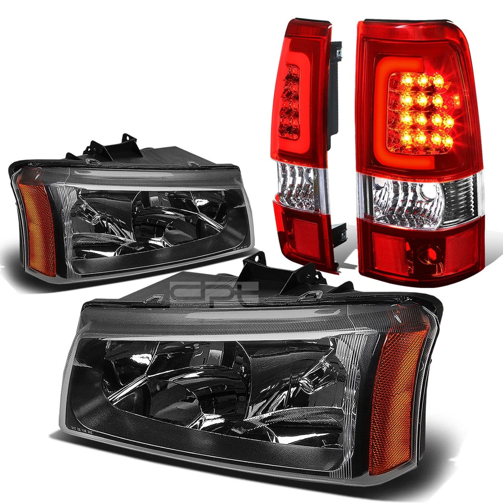 Black Crystal Headlight + Chrome Red 3D LED Tail Light for Silverado (2003–2007)