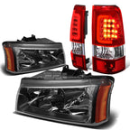 Black Crystal Headlight + Chrome Red 3D LED Tail Light for Silverado (2003–2007)