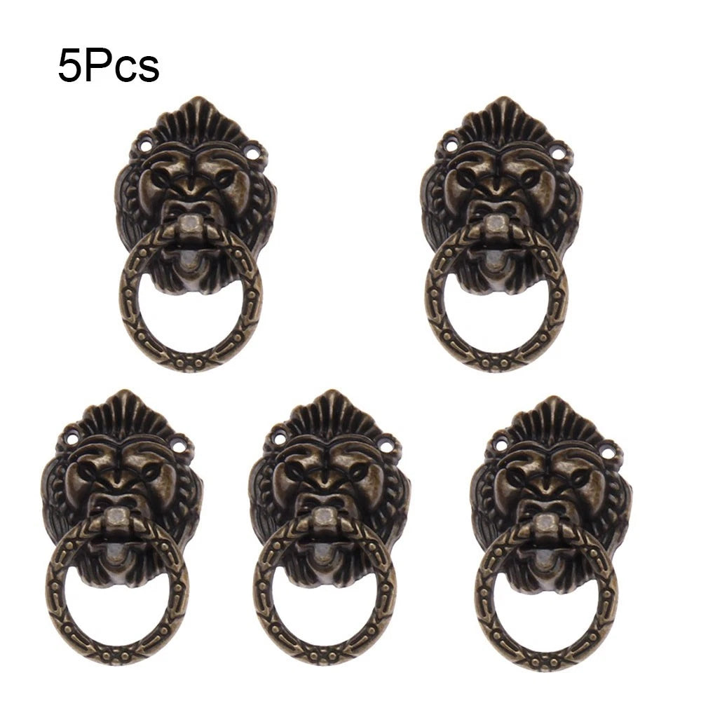5Pcs Vintage Lion Head Drop Ring Pulls for Cabinet Hardware