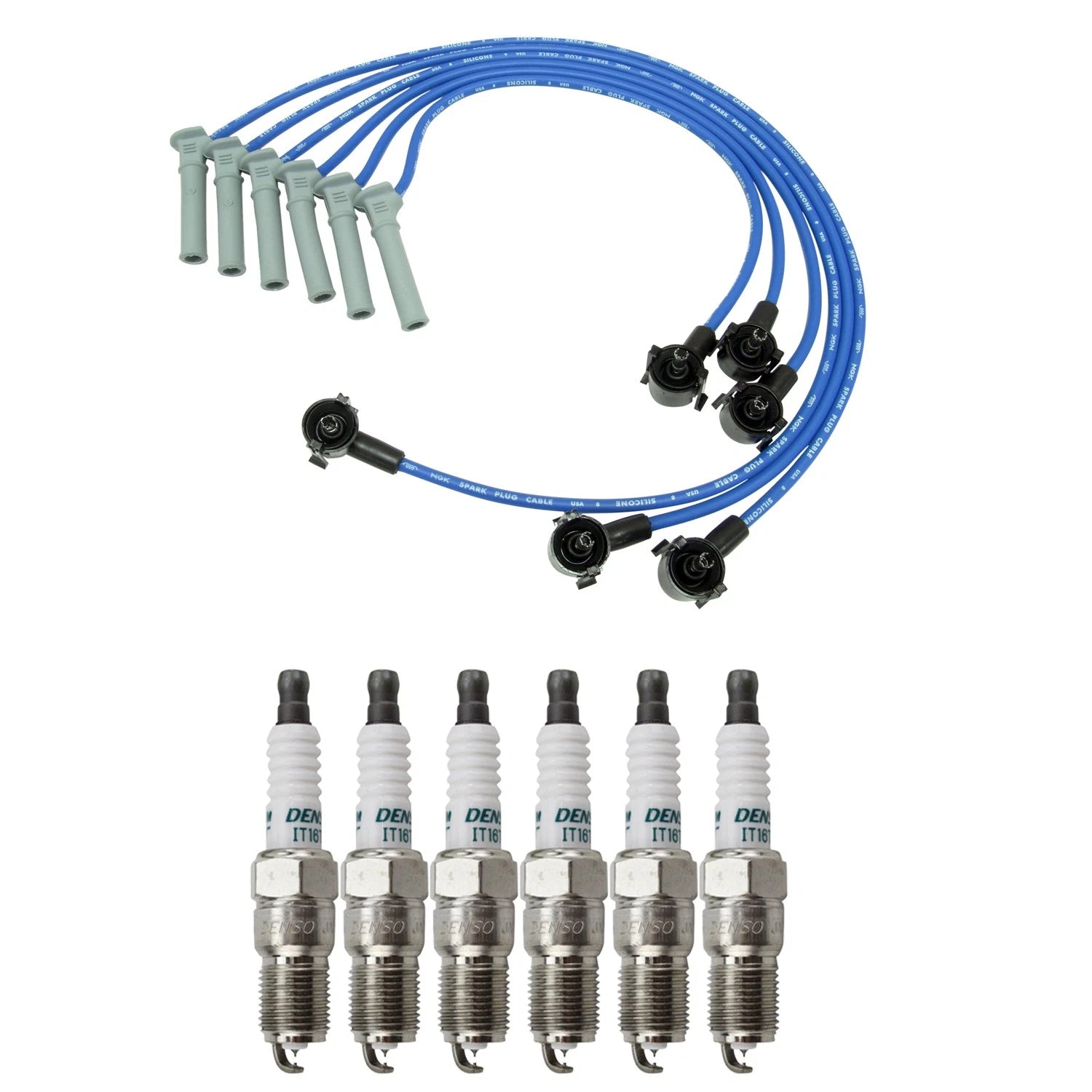 NGK Wire Set & Denso 6 Iridium TT Spark Plugs Kit for Explorer Mountaineer (2002–2005)