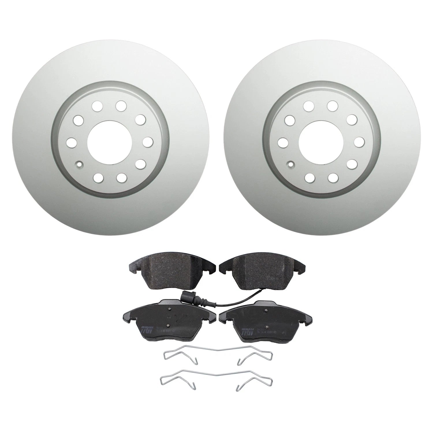 Hella Front Rotors & TRW Pro Low-Met Disc Brake Pads Kit for Audi A3 TT Quattro Eos GTI (2006–2013)