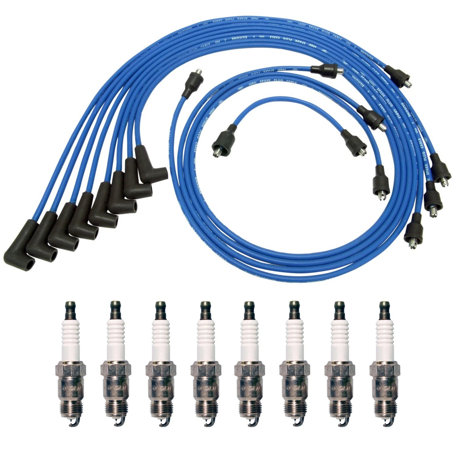 NGK Wire Set & Denso 8 Iridium TT Spark Plugs Kit for C10 C25 Impala K10 P10 (1973–1987)