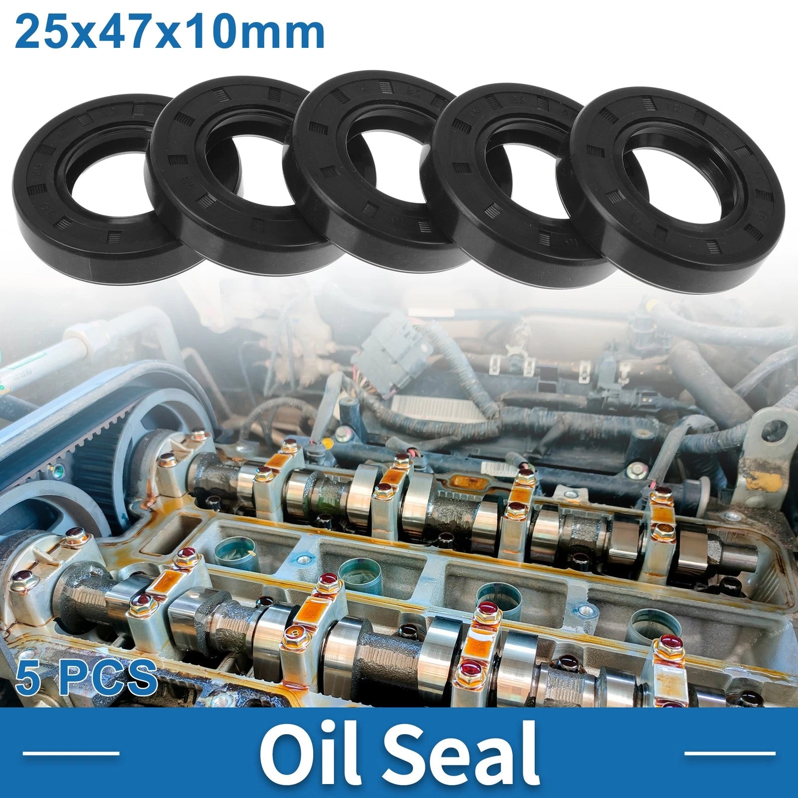 Set of 5 Oil Seal Rotary Shaft Seal 25x47x10mm Nitrile Rubber