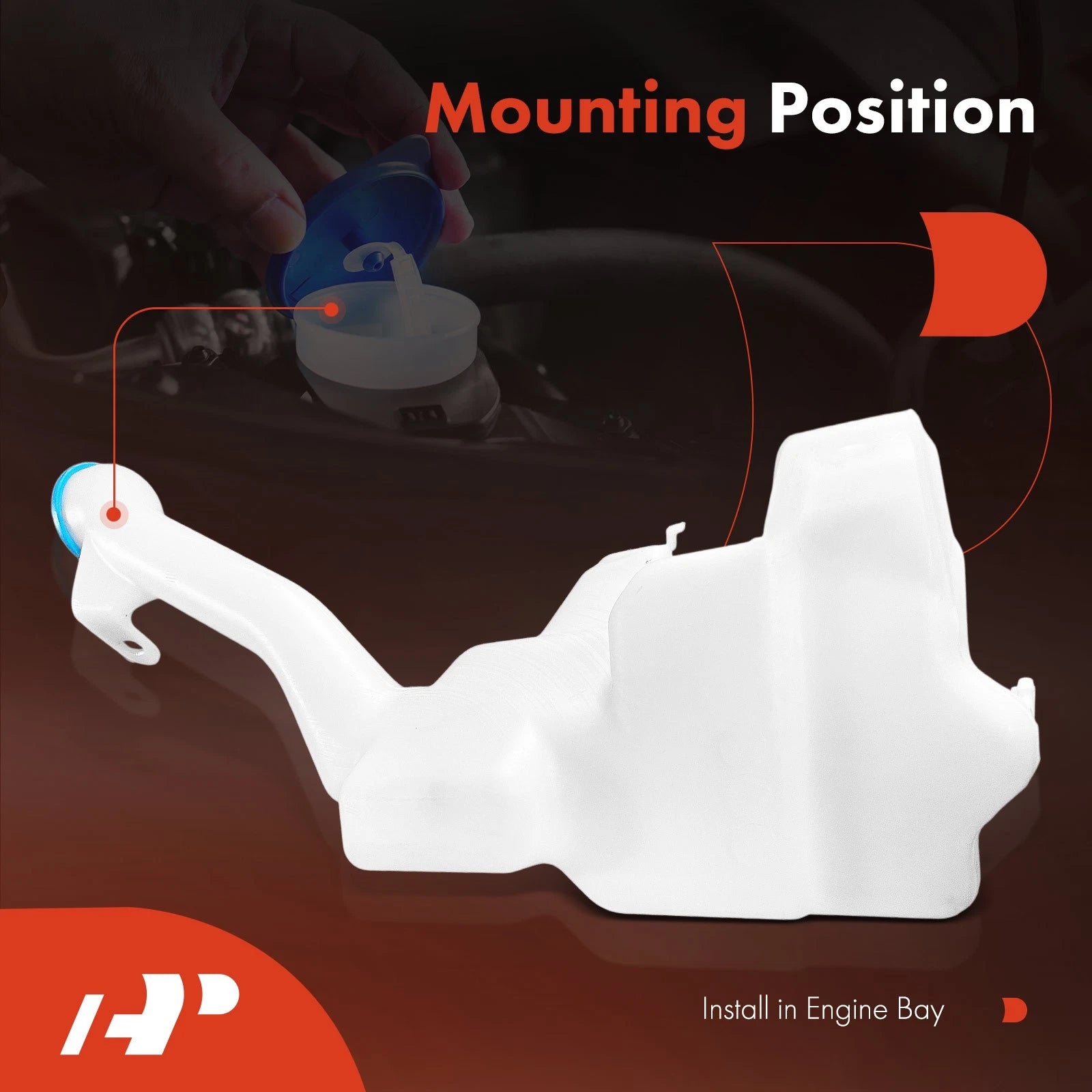 Windshield Washer Reservoir Tank with Cap & Pump for Honda Accord (2013)