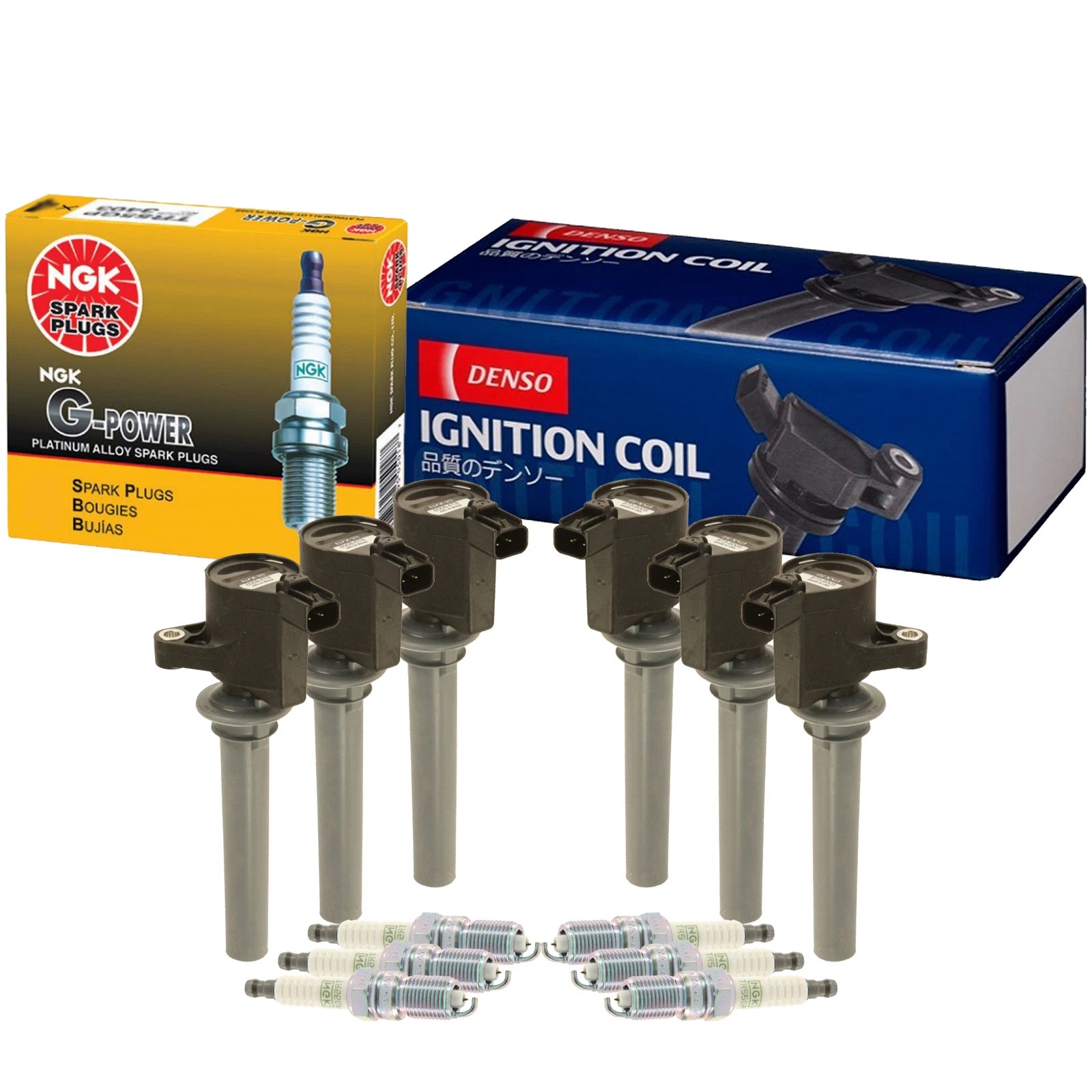 Set of 6 Denso COP Ignition Coils & NGK GPower Spark Plugs for Ford Mazda Mercury