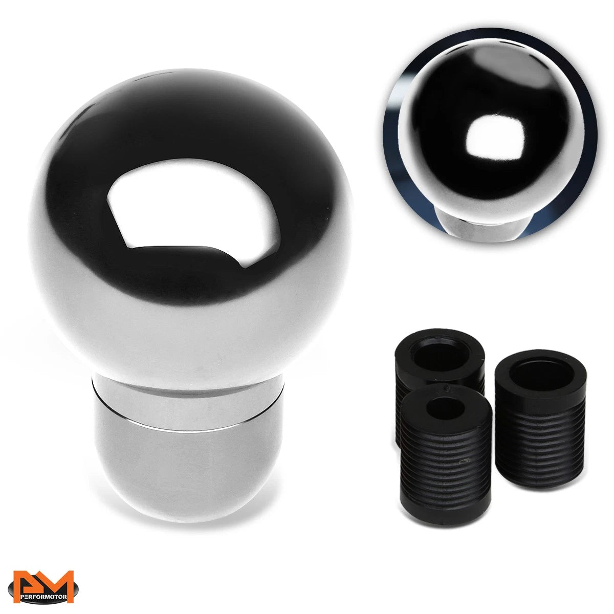 Aluminum Round Ball Style Shift Knob for MT Manual Transmission (70mm, Chrome)