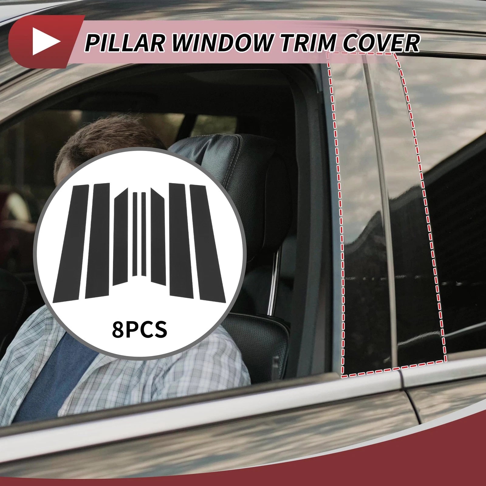 8 Pcs Door Pillar Window Trim for Kia Stonic (2018–2022) Black
