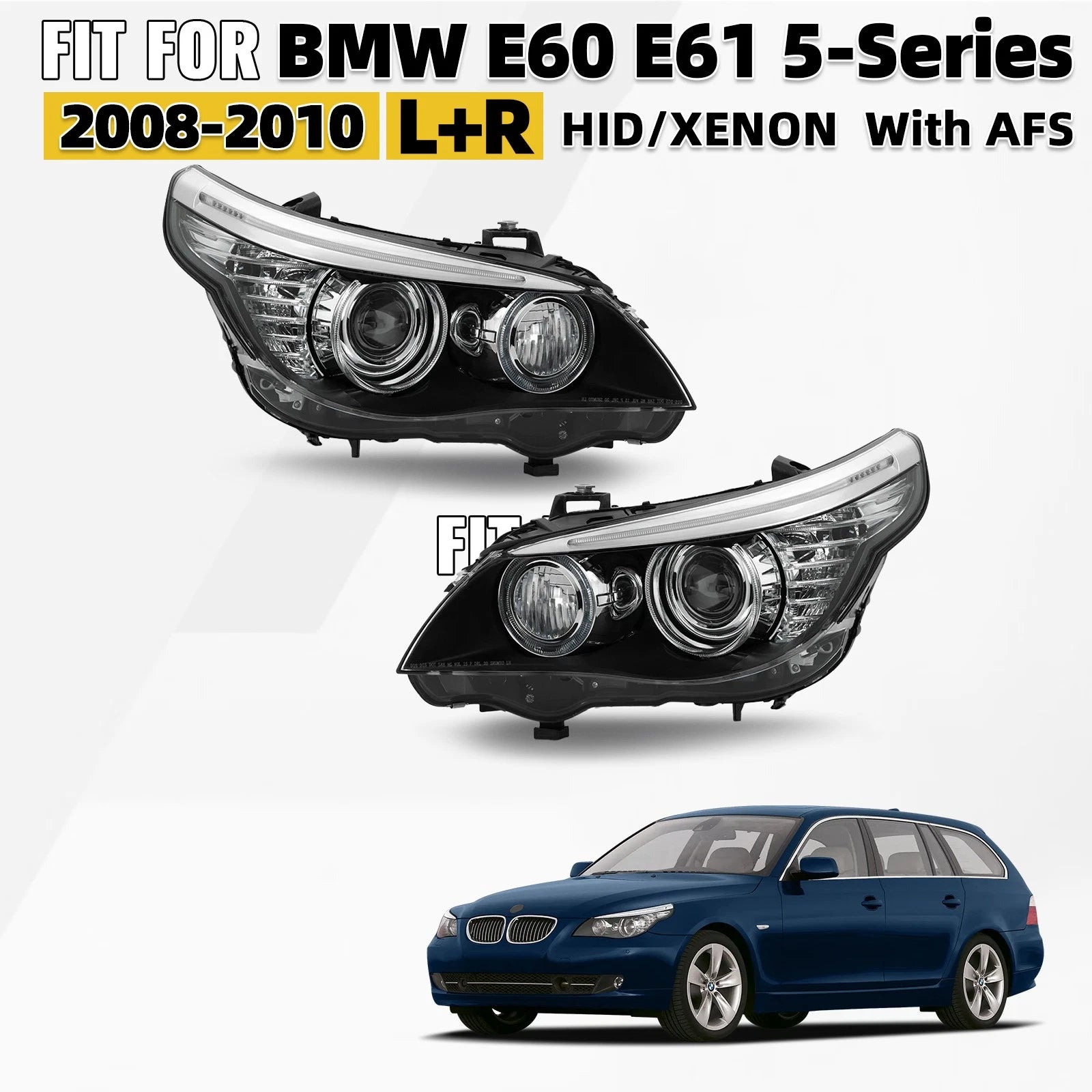 Set of 2 HID Headlights w/ AFS for BMW E60 E61 528i 535i (2008–2010)