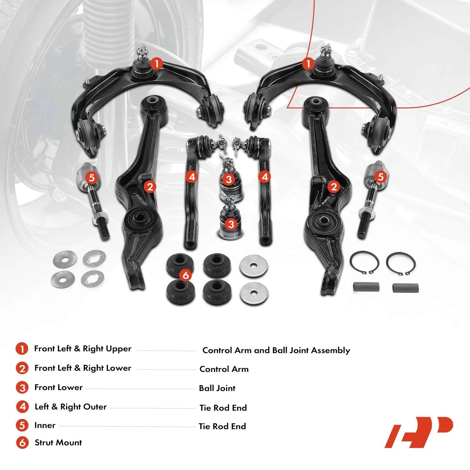 Set of 12 Front Control Arm Tie Rod Ends for Honda Accord (1998–2002)