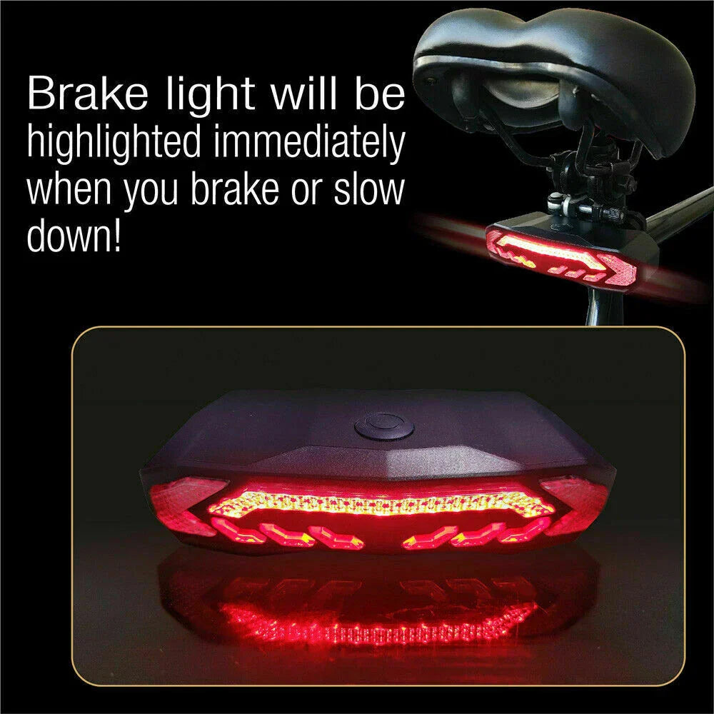 LED USB Bike Tail Light w/ Turn Signals & Anti-Theft Alarm IP54 Waterproof