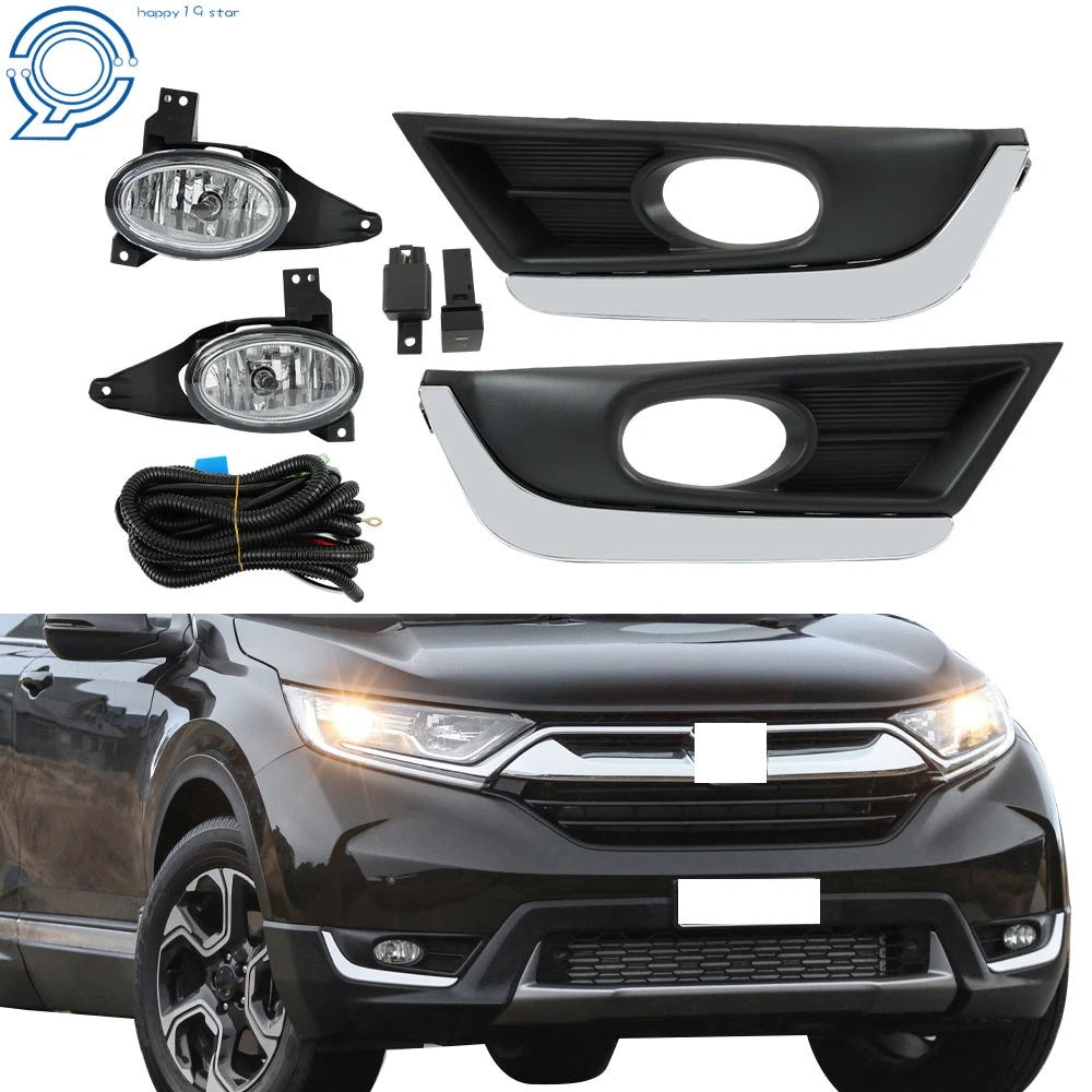 Fog Light Lamps with Bulbs & Chrome Bezel for Honda CR-V (2017–2018)