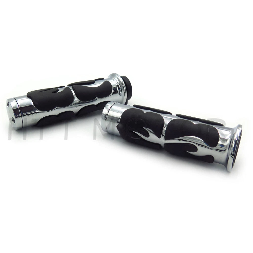 Chrome Flame Hand Grips 1" 25mm for Harley-Davidson/Suzuki/Kawasaki/Yamaha/Honda