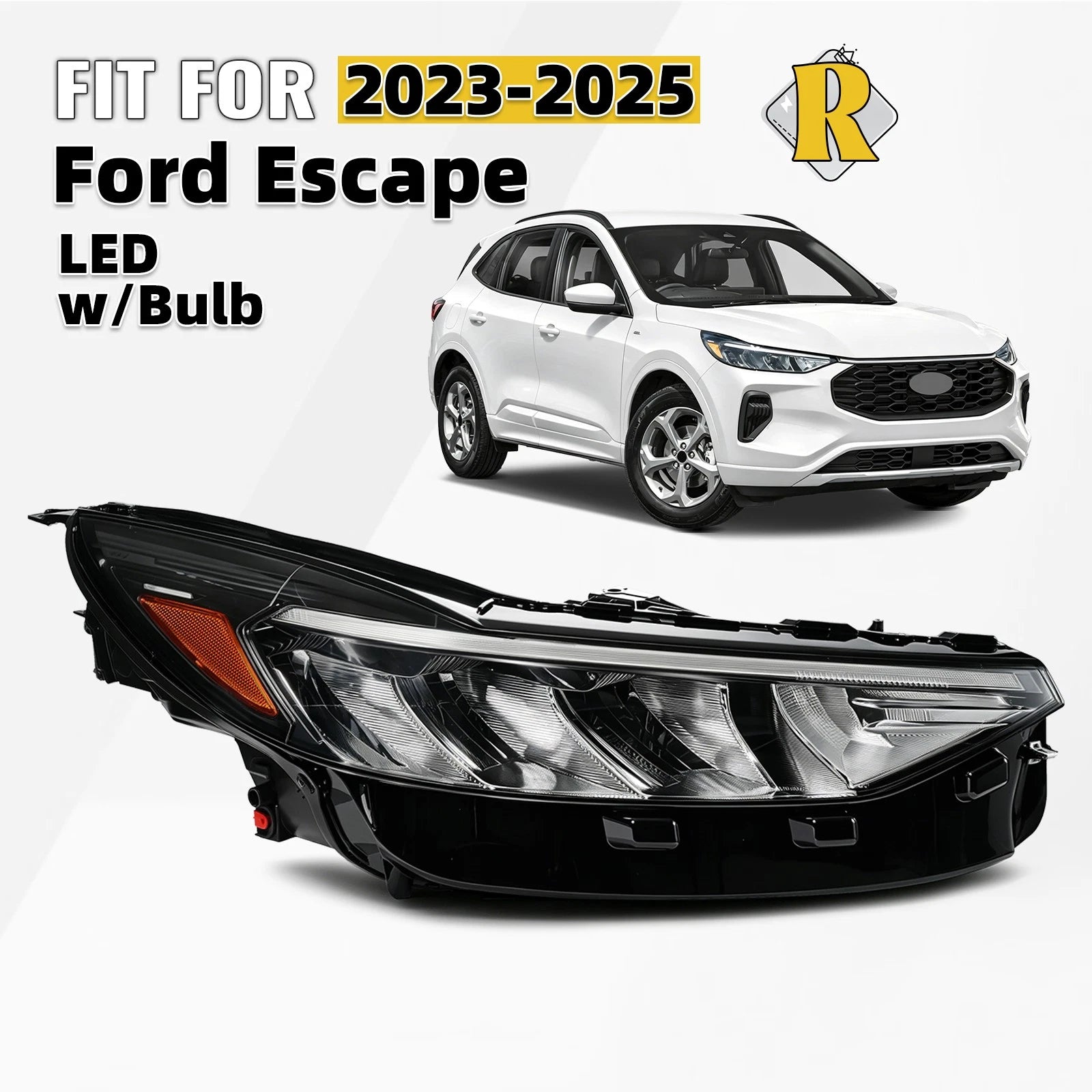 Full LED Headlight for Ford Escape (2023–2025) Right Side, Black Housing