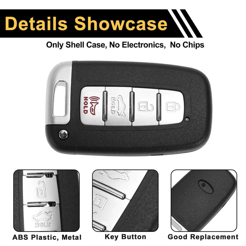 Set of 4 Key Fob Shell Cases for Hyundai Sonata (2011–2015) Black Silver Tone