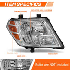 Right Side Chrome Amber Headlight for Nissan Frontier (2009–2021)