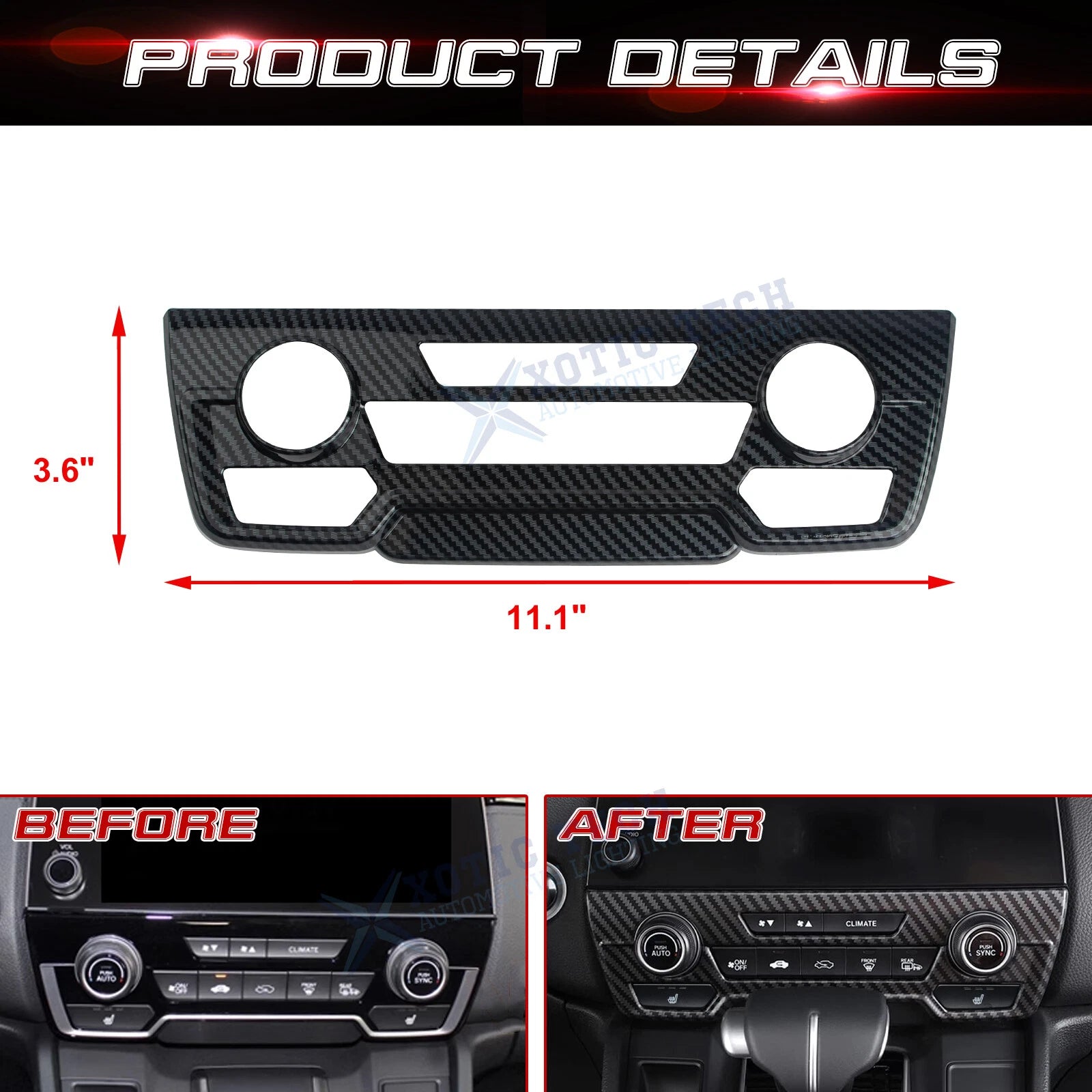 Carbon Fiber Look Console AC Climate Control Panel Cover for Honda CR-V (2017-2022)