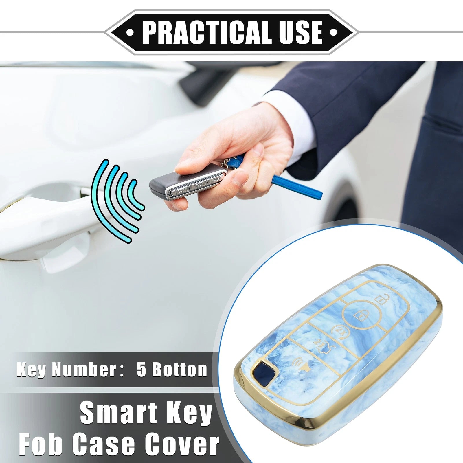 Key Fob Cover for Ford Smart Key 5 Button (1 Pcs) TPU Blue