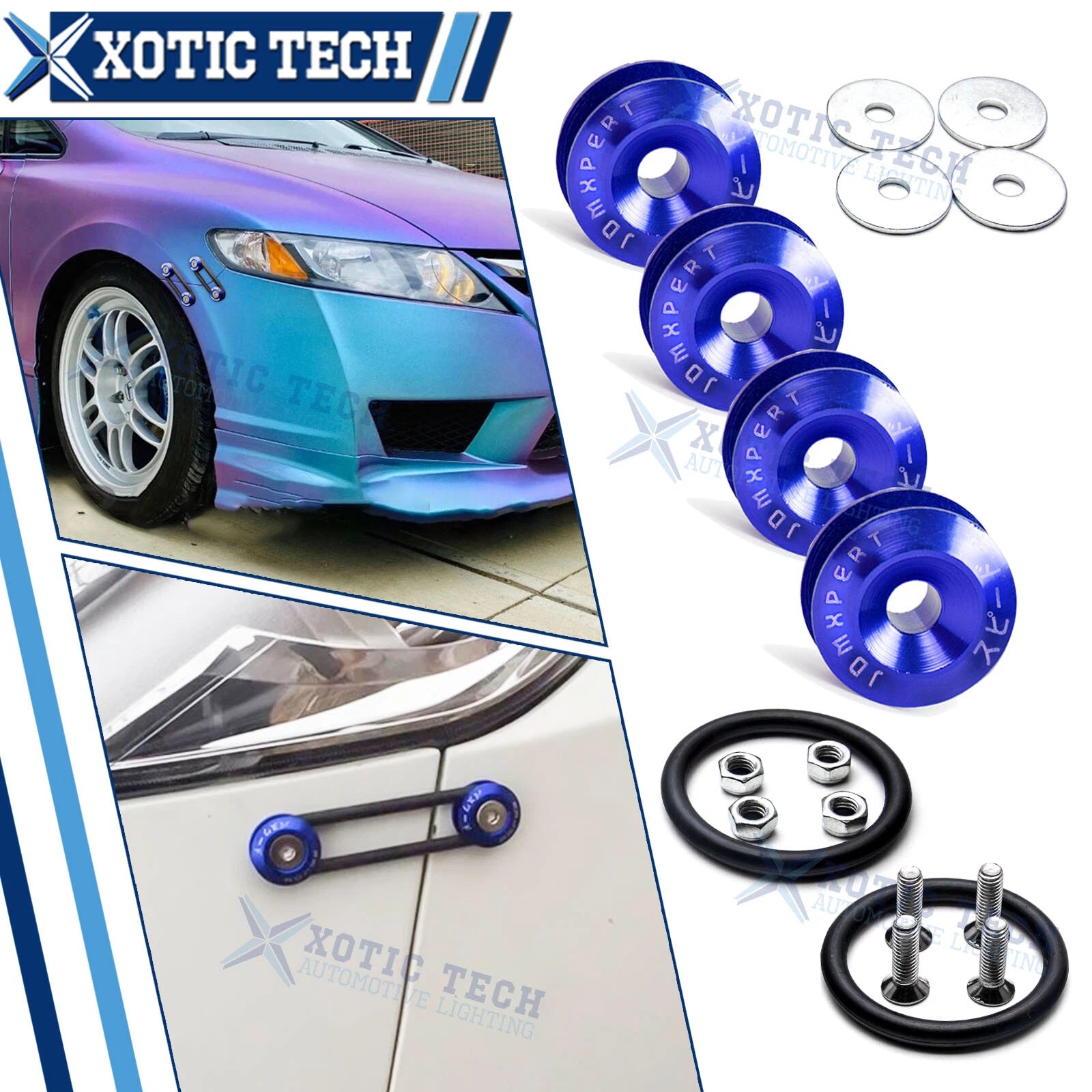 4X Blue Anodized Alloy Quick Release Fasteners Fender Decor for Honda (—)