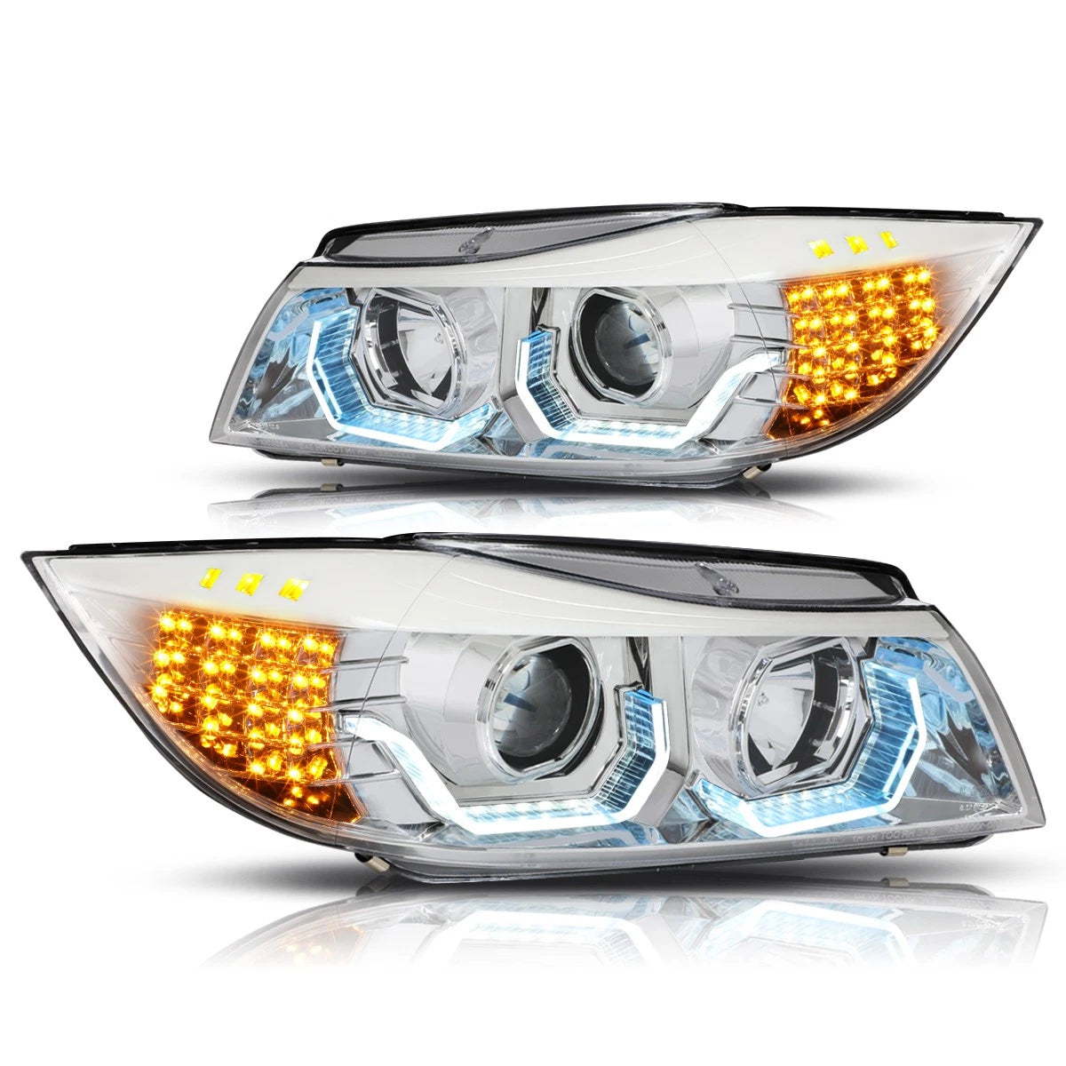 2X LED Angle Eye Projector Headlights for BMW E90 (2009–2012) Chrome Housing