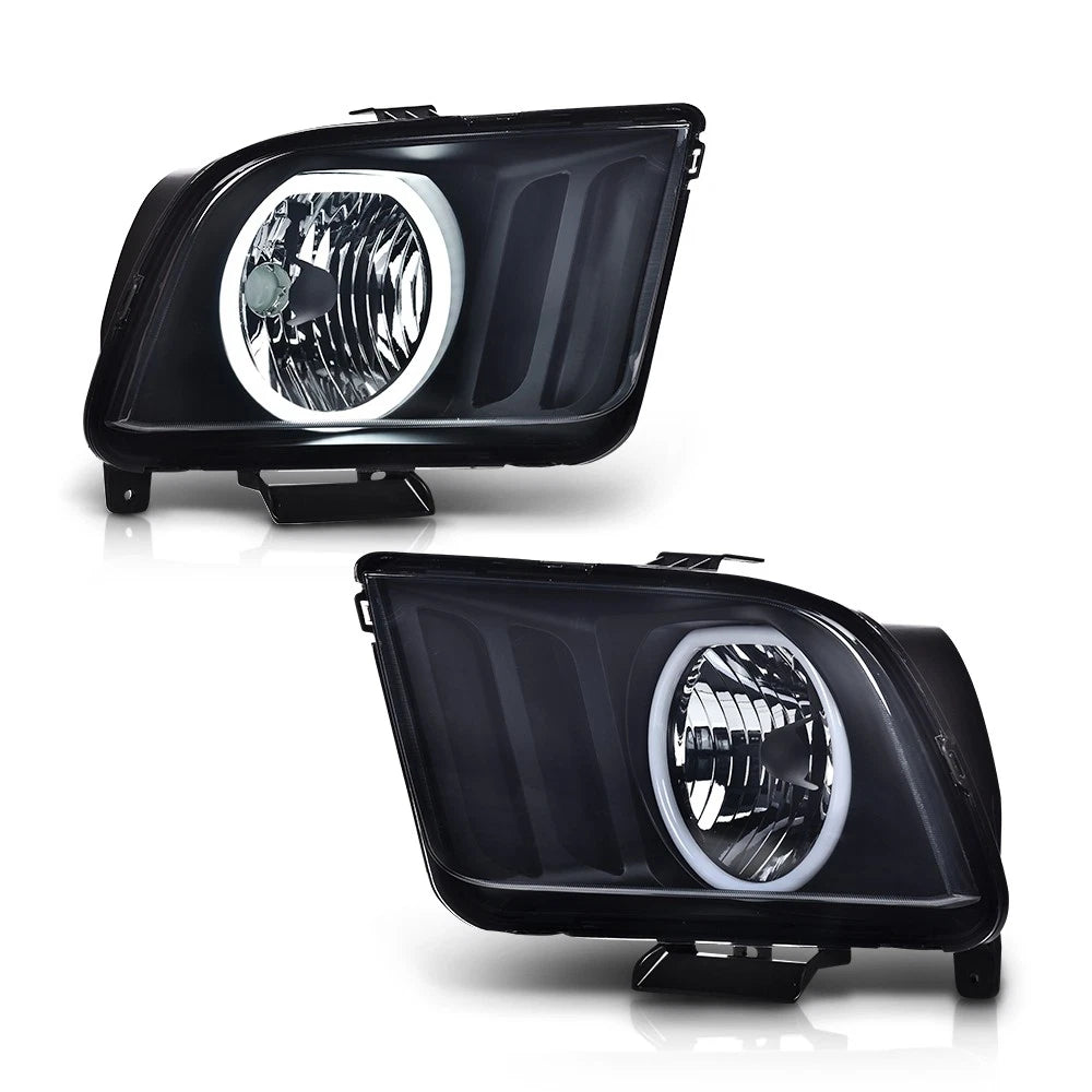 2X Black Smoke LED DRL Halo Headlights for Ford Mustang (2005–2009)