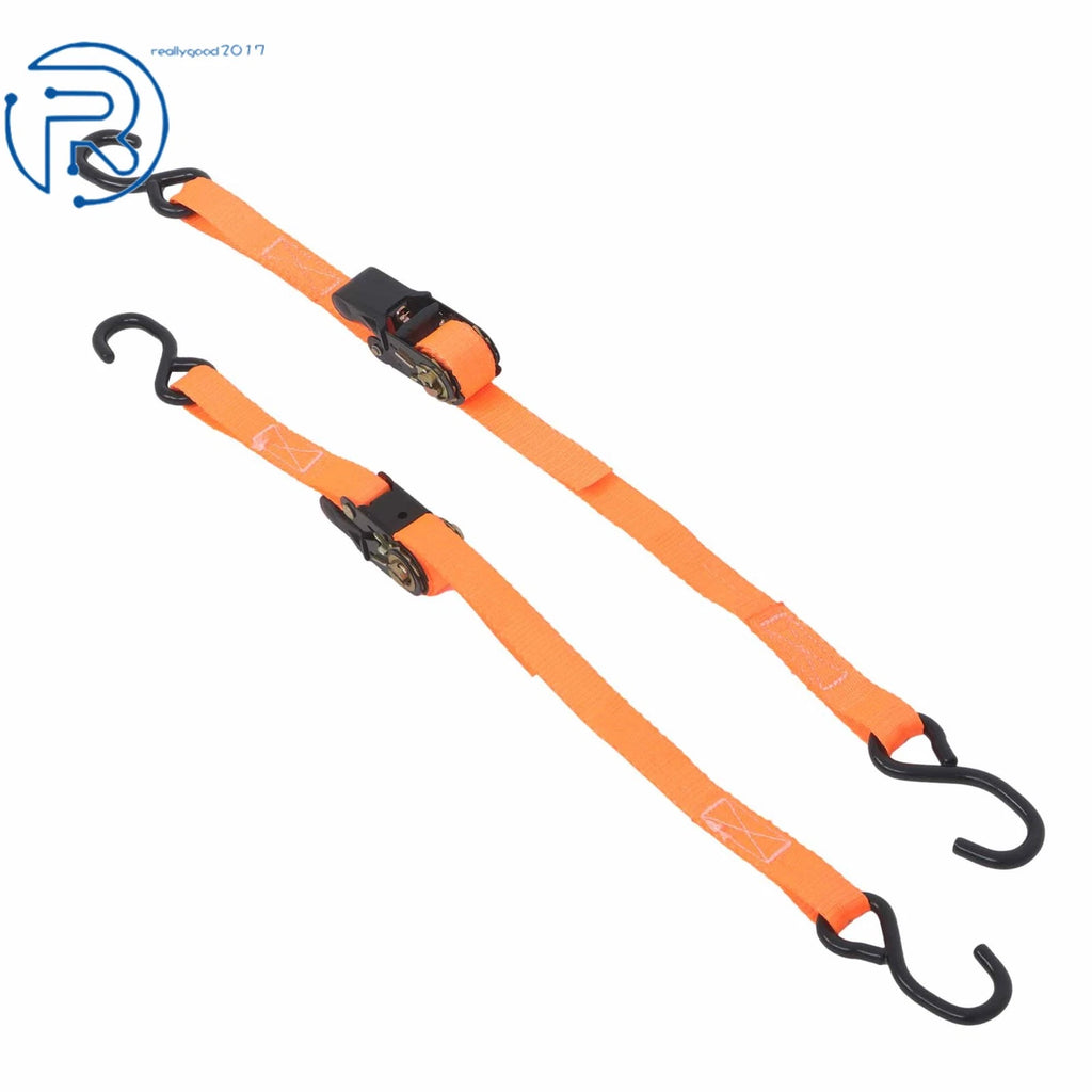 Set of 2 Heavy Duty 1" x 4' Ratchet Tie Down Straps with S Hook