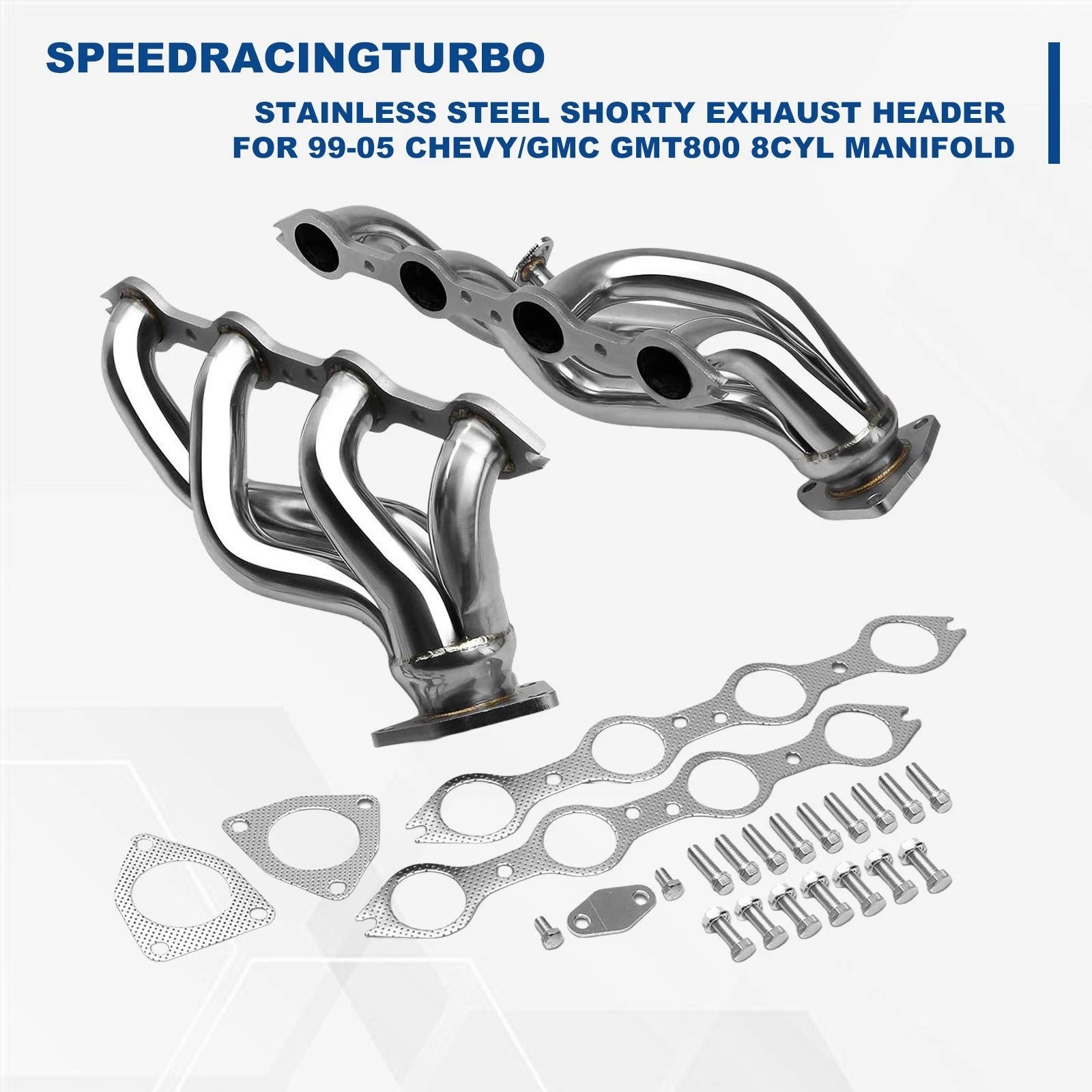 Stainless Shorty Exhaust Manifold Header for Chevy GMC 6.0L V8 (1999–2005)