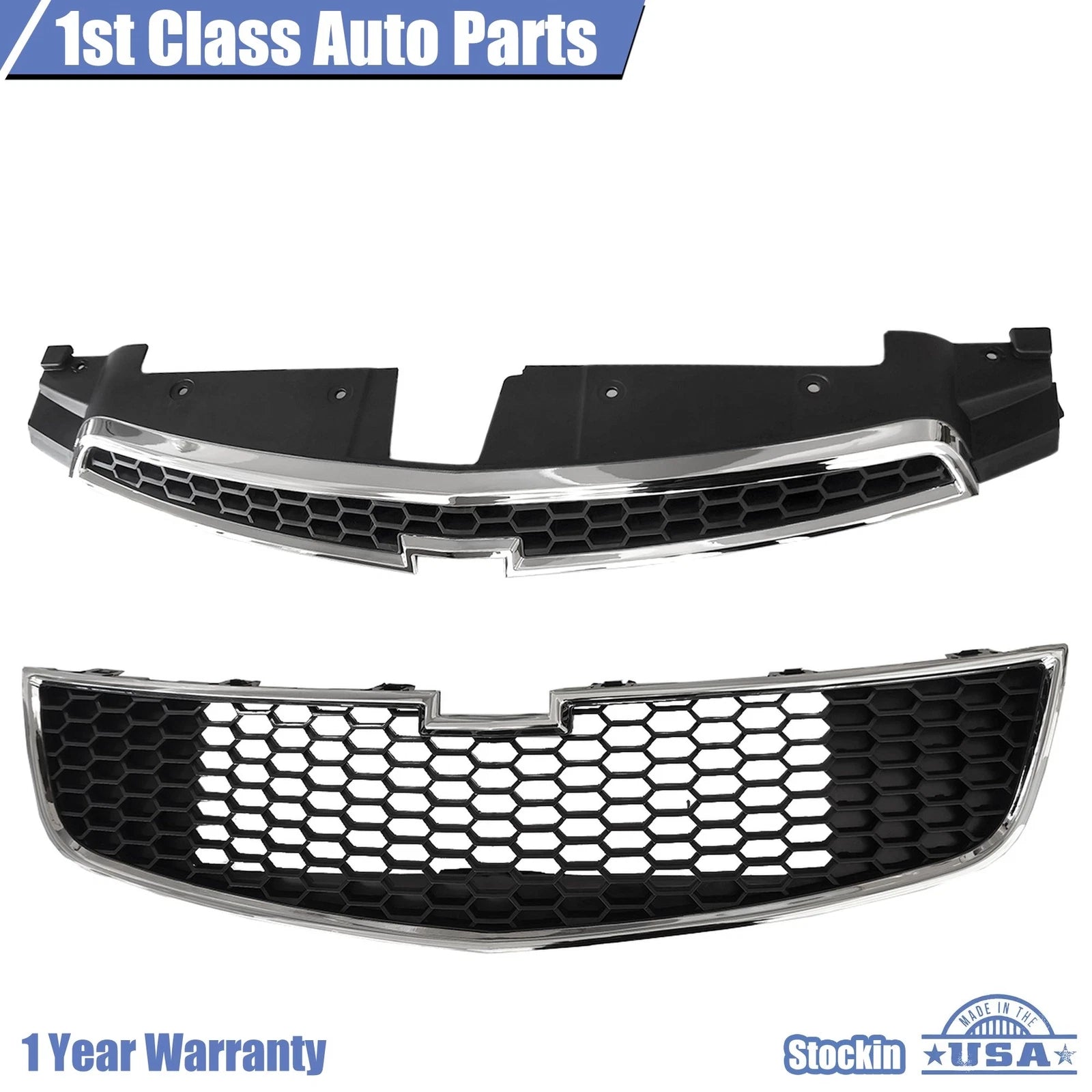 Set of 2 Black Grilles with Chrome for Chevrolet Cruze (2011–2014)