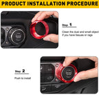 Red Air Conditioner Headlight Knob Trim Ring for Jeep Wrangler JL (2018–2023)