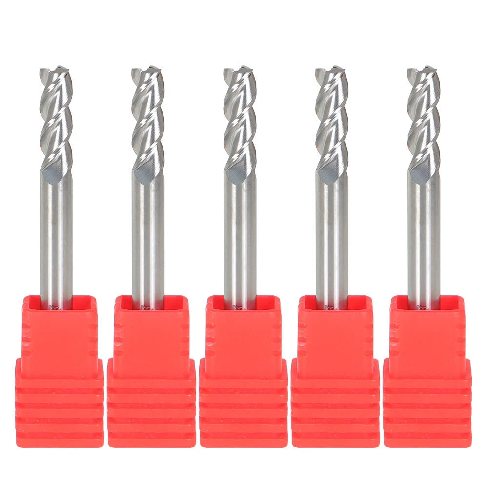 Set of 5 Aluminum 3/16" 3 Flute Carbide End Mills