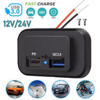 Dual USB Fast Charger Socket for Car Boat (12V-24V)