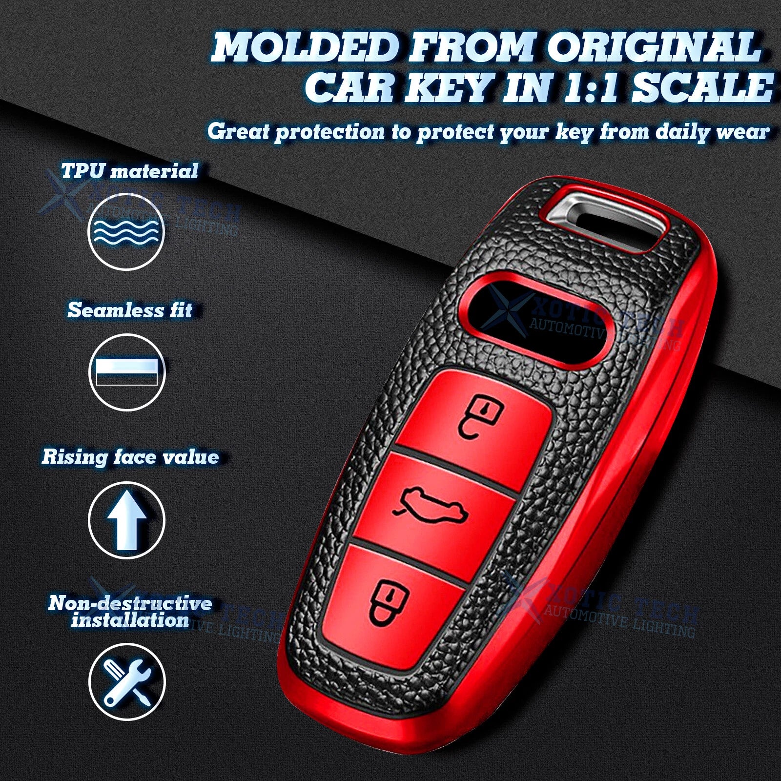 2Pcs Silver+Red TPU Full Cover Key Protector for Audi A6L A7 A8 RS6 (2014-2025)