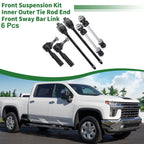 6pcs Front Suspension Kit Tie Rod End Sway Bar Link for Chevrolet Silverado 2500 (2001–2007)
