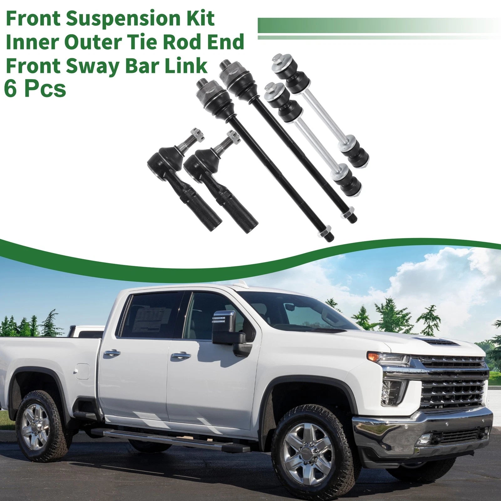 6pcs Front Suspension Kit Tie Rod End Sway Bar Link for Chevrolet Silverado 2500 (2001–2007)