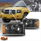 Factory Style Headlights for Dodge Dakota (2005–2007) Black Housing Amber Corner